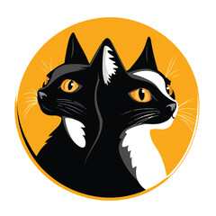 Cute illustrated cats group vector. Shelter worker feeding a group of cats care compassion.  There are many different colored cats that are grouped together Art & Illustration