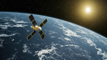 Fototapeta premium Digital Globe with Satellite Overlay and Grid Concept in Outer Space Environment