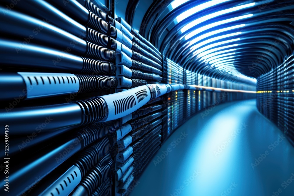 Poster intricate network of cables extending in a futuristic environment with depth