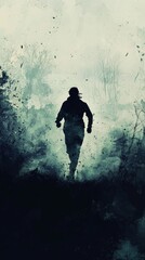 Fototapeta premium a person running away from nothing - dark watercolor painting