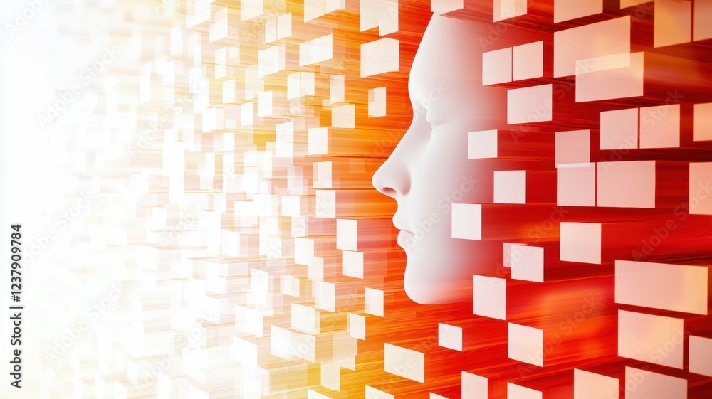 Poster digital ai interface concept with abstract human face and telecom network elements