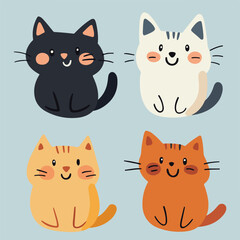 Cute illustrated cats group vector. Shelter worker feeding a group of cats care compassion.  There are many different colored cats that are grouped together Art & Illustration