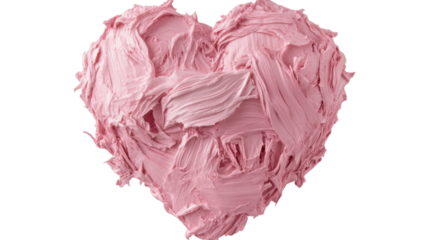 Pink heart formed by brushstrokes of oil paint on transparent background