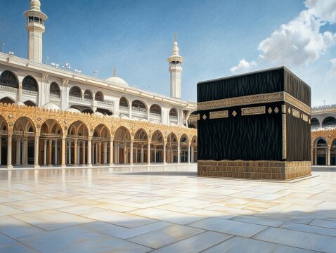 Detailed Pencil Drawing of the Kaaba in Mecca