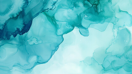 An abstract watercolor background featuring teal blue and green liquid textures, ideal for banners.