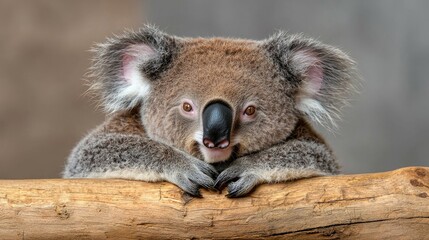 Obraz premium Koala resting on branch, zoo enclosure, blurred background, wildlife conservation