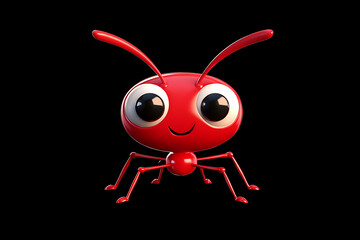 Fototapeta premium red ant on a black background, red ant on a blank black background, a red ant, red ant, cute red ant, black background, copy space for add text, 3d rendering, 3d, vector, AI generative