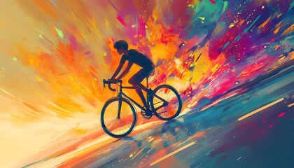 Fototapeta premium Cyclist Riding Through Vibrant Colorful Abstract Landscape