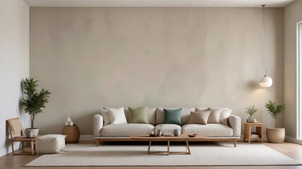 Serene Minimalist Living Room Interior Design with Neutral Tones and Natural Elements