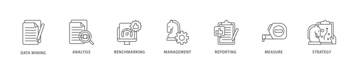 Business failure icon set flow process which consists of poor management, crisis, warning, revaluation and liquidation icon live stroke and easy to edit .
