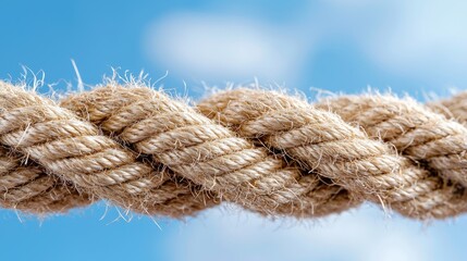 Thick rope against blue sky, strength, teamwork, connection