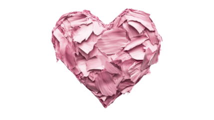 Pink heart made of brushstrokes floating on transparent background