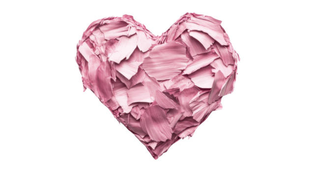 Pink heart made of brushstrokes floating on transparent background - Powered by Adobe