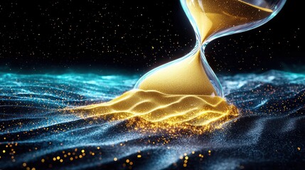Golden Hourglass Flowing Sand Abstract Dark Background