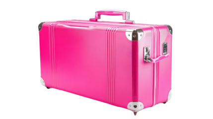 Pink suitcase closed and isolated on transparent background representing travel and fashion