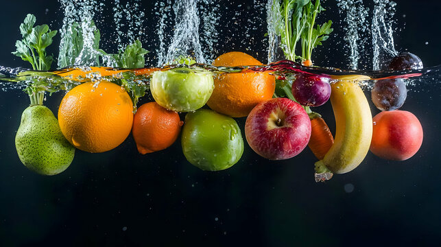 fresh fruit in water splash