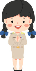 Thai female teacher in uniform greeting