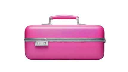 Pink suitcase closed with combination lock on transparent background