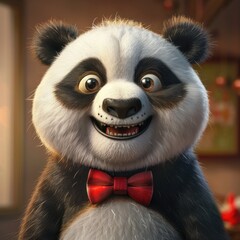 Obraz premium A Cheerful Panda with a Red Bowtie