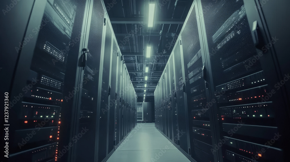 Poster data center outline icon with computer servers rack. cloud storage, datacenter technology and inform