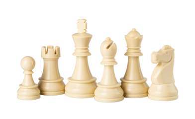 White chess pieces floating on transparent background