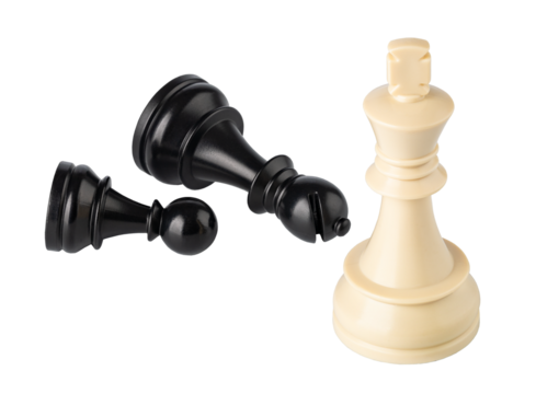 White king standing while black pawns are down on transparent background