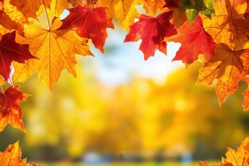 Obraz premium Colorful Autumn Leaves Frame in a Soft Focus Background