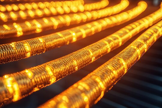 Technology with Wealth concept. Glowing heating elements with vibrant orange hues in a close-up view.