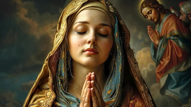 Virgin Mary icon: holy figure, divine protection, blessed mother, faith representation, sacred symbol, prayer devotion, immaculate virgin, spiritual presence, Christianity, Catholic tradition.