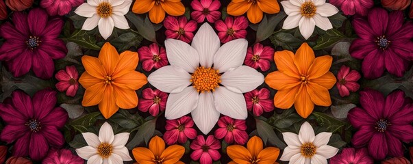 Diversity and nature concept. Vibrant floral pattern featuring diverse colorful flowers.