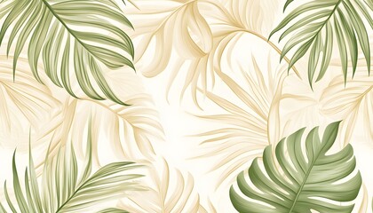 Elegant Tropical Palm Leaves in Beige and Green Hues