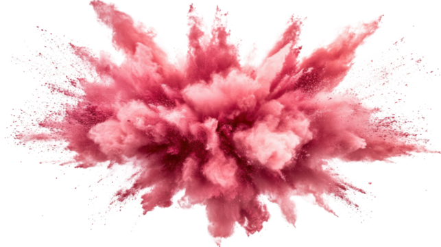 Pink powder explosion isolated on transparent background