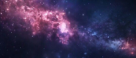 Naklejka premium Vast colorful nebula with glowing planets and distant galaxies illuminating the depths of outer space