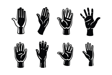 Hand gestures illustrated in black and white silhouettes, showcasing diverse positions and movements