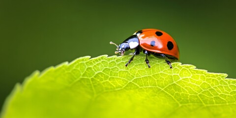 Obraz premium Eco-Chic Garden Decor Detailed Ladybug on Textured Green Leaf - Inspiring Natural for Sustainable Outdoor Lifestyle and Vibrant Home Decor Design