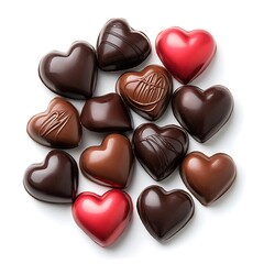 Fototapeta premium Romantic Valentines Heart Shaped Chocolates Isolated on White Background