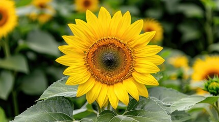 Naklejka premium Vibrant sunflower in field, summer day