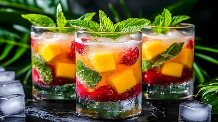 refreshing mango raspberry mint cocktail - vibrant colors