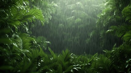 Obraz premium Rainfall in lush jungle nature scene tropical environment close-up view serenity