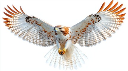 Red-shouldered hawk in flight, white background, freedom, wildlife photography, nature