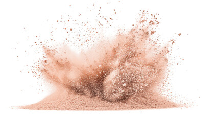 Brown powder exploding on transparent background