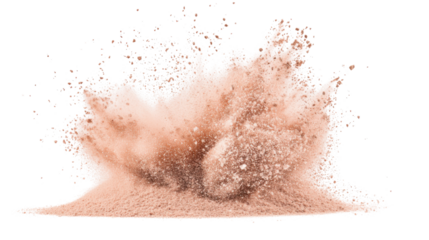 Brown powder exploding on transparent background