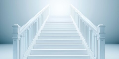 Fototapeta premium Bright white staircase leading to a glowing light. Concept of hope and ascension.