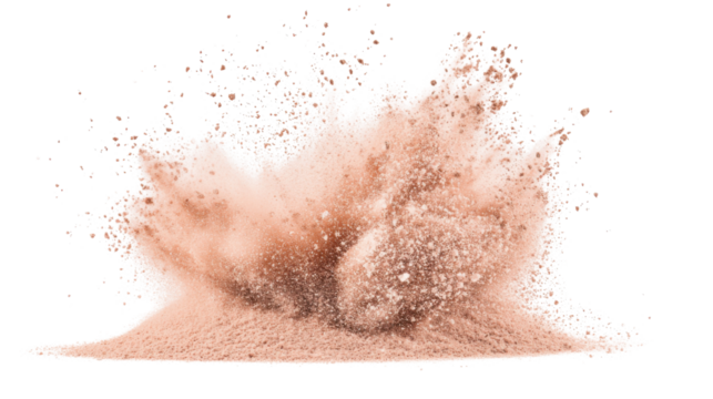 Brown powder exploding on transparent background