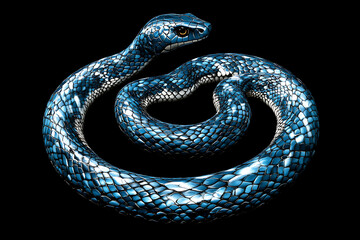 Fototapeta premium snake on a black background, snake on a blank black background, a snake, snake, cute snake, black background, copy space for add text, 3d rendering, 3d, vector, AI generative
