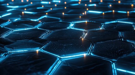 Fototapeta premium Abstract Hexagon Network: Blue Glowing Grid