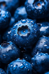 A close-up of fresh blueberries with water droplets, highlighting their deep navy hues and creating an appetizing, high-resolution visual. Perfect for wallpaper or background use.