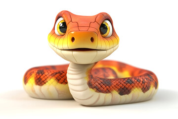 Fototapeta premium snake on a white background, snake on a blank white background, a snake, snake, cute snake, white background, copy space for add text, 3d rendering, 3d, vector, AI generative