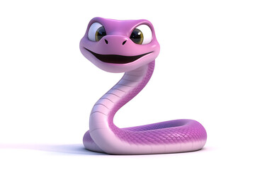 Fototapeta premium snake on a white background, snake on a blank white background, a snake, snake, cute snake, white background, copy space for add text, 3d rendering, 3d, vector, AI generative
