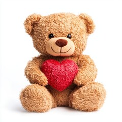 Obraz premium A teddy bear holding a small red heart, isolated on white background for Saint Valentines Day